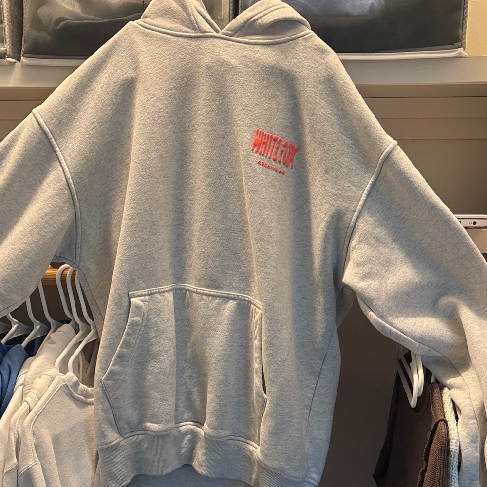 White fox Light Gray Hoodie with Pink Logo